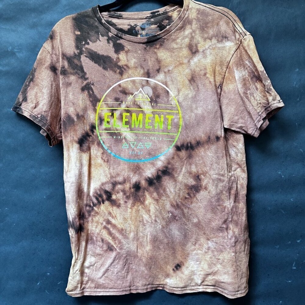 Element Cotton Tee Shirt Size Medium Brown Black Tie Dyed Bleached Grunge Skate - Picture 3 of 6